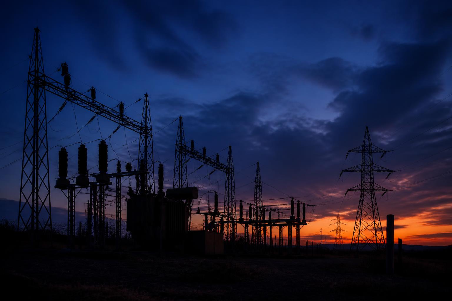 Substation silhouette at twilight